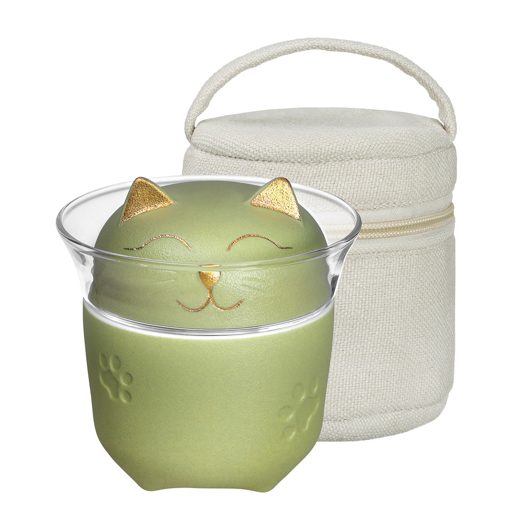 Blissful Kitty Travel Tea Set green