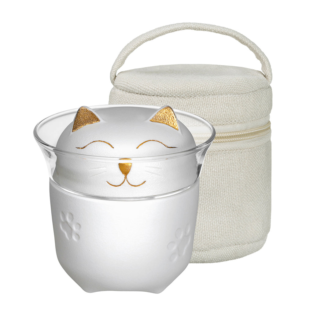 Blissful Kitty Travel Tea Set white