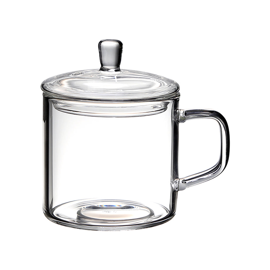 Classic Clear Heat-resistant Glass Tea Cup w/ Handle with Saucer Set